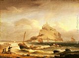 Fishermen rowing in, before St. Michael's Mount by Thomas Luny